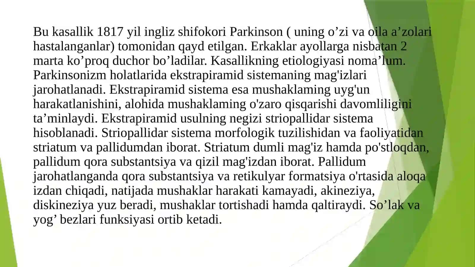 Parkinson kasalliginidavolashda ishlatiladigan dorivorsitalari 2