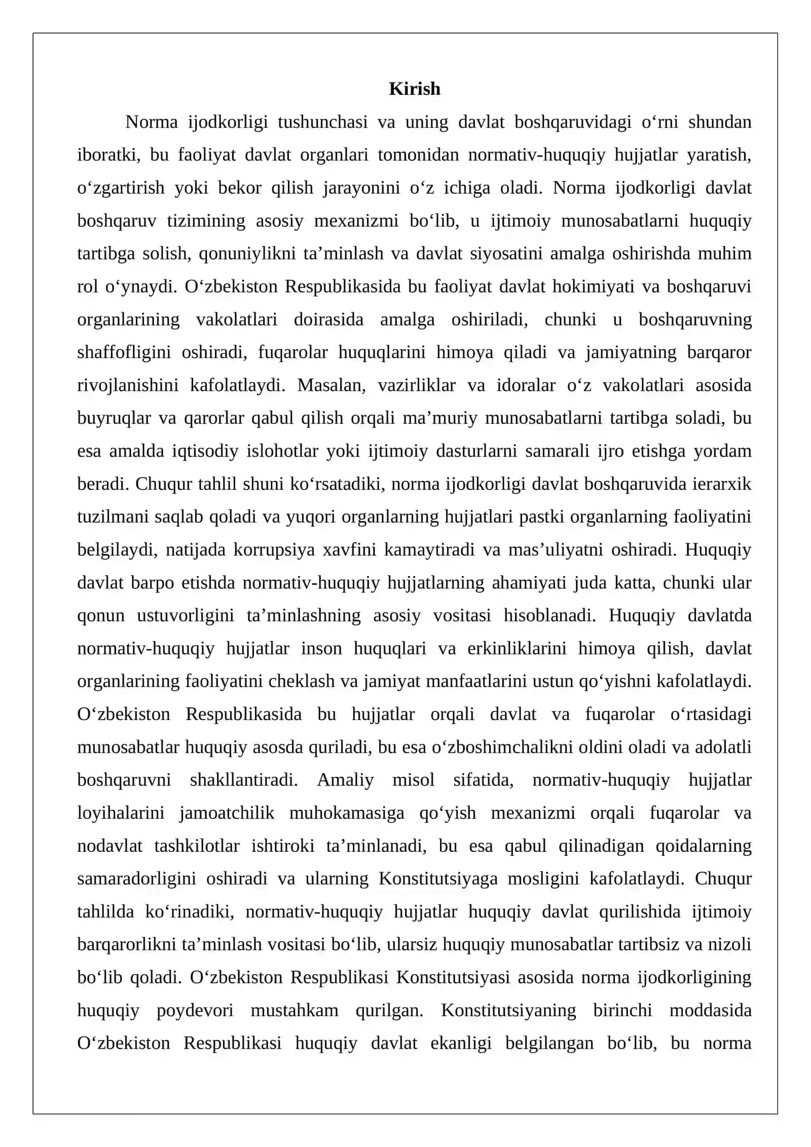 Davlat organlarining norma ijodkorligi faoliyati 2