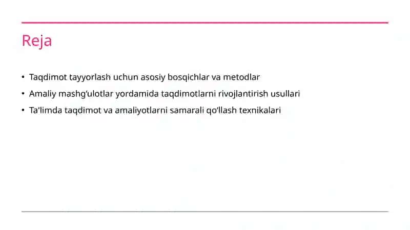 Taqdimot tayyorlash va amaliyotlar 2