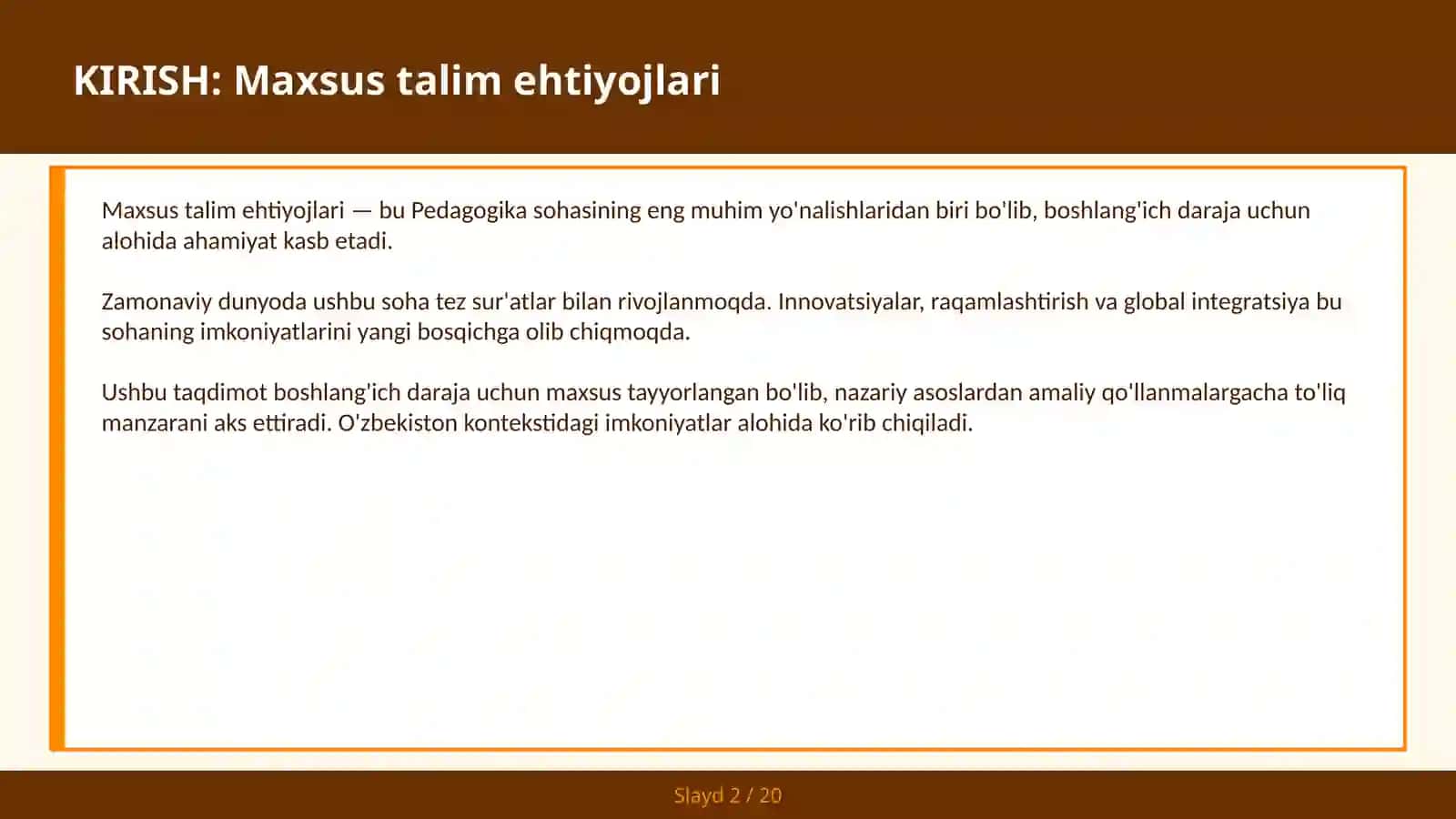 Maxsus talim ehtiyojlari 2