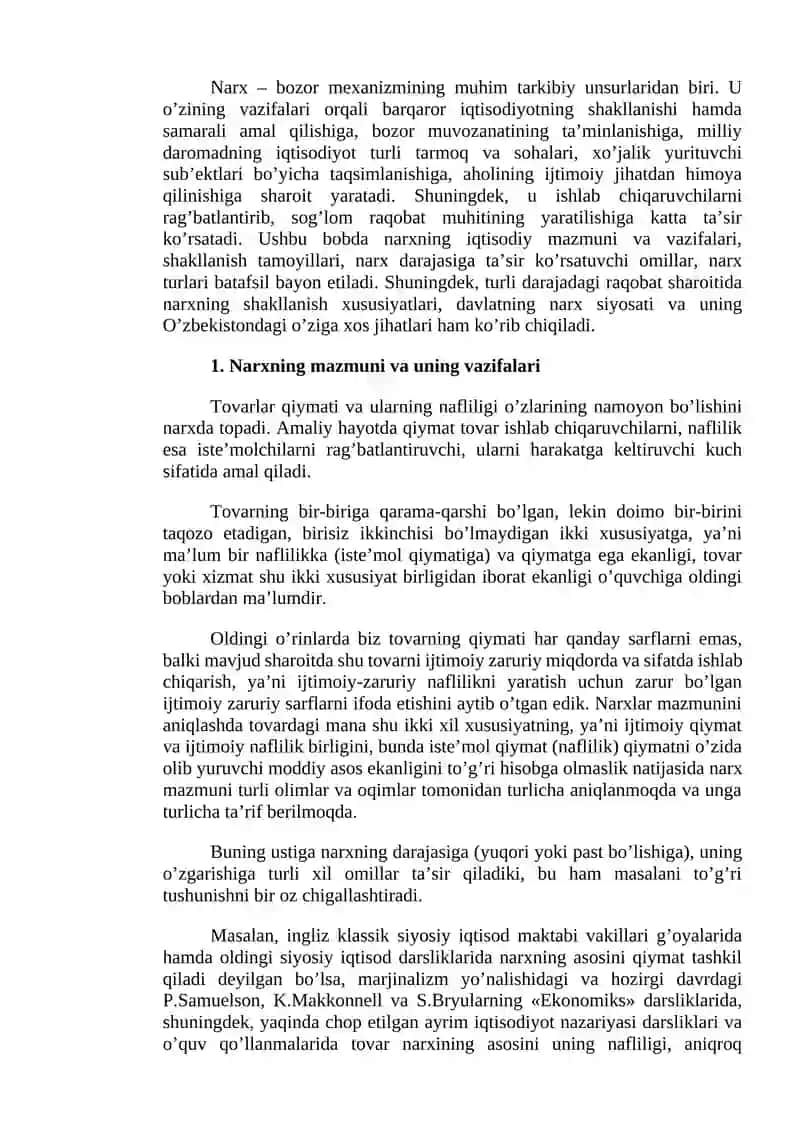 Narxning mohiyati va shakllanish turlari 2