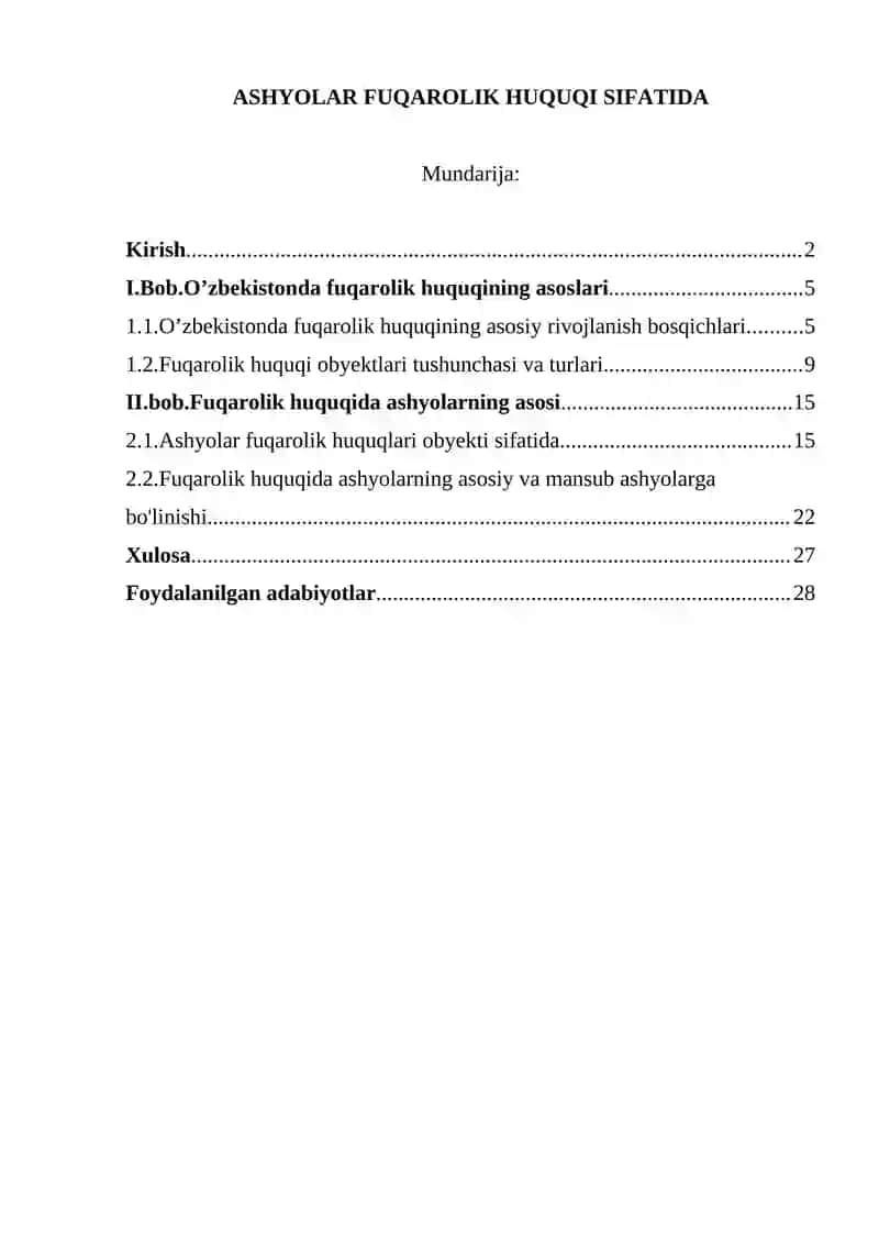 ASHYOLAR FUQAROLIK HUQUQI SIFATIDA KURS ISHI 2