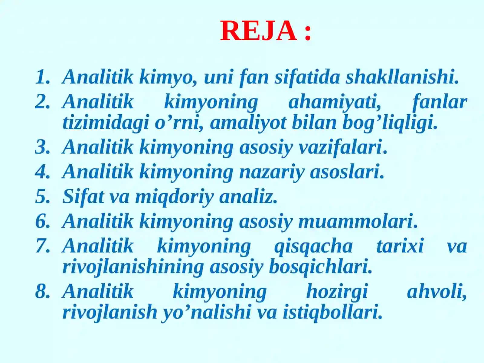 Analitikkimyo fanining asosiy vazifalari 2