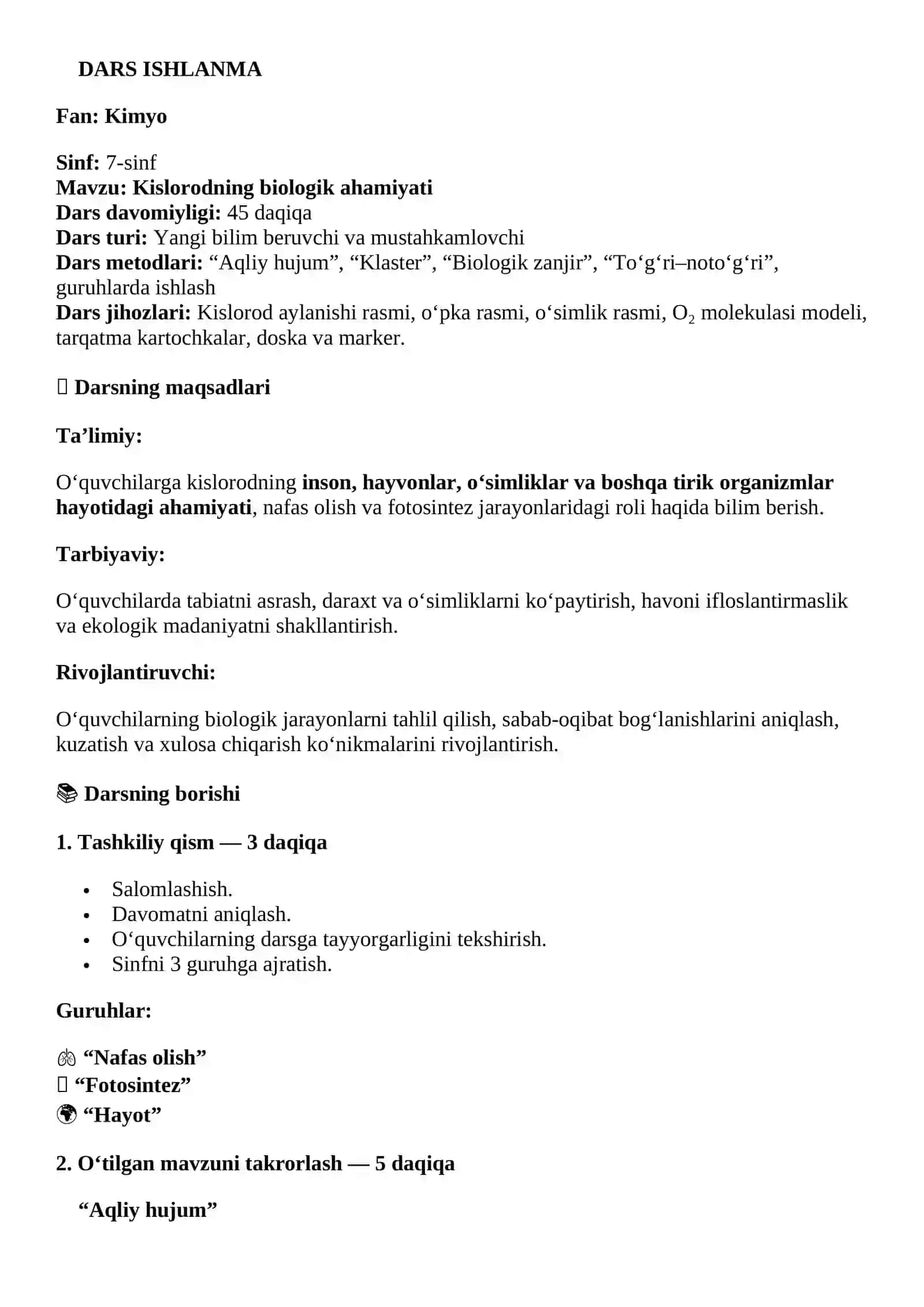 KISLORODNING BIOLOGIK AHAMIYATI 2