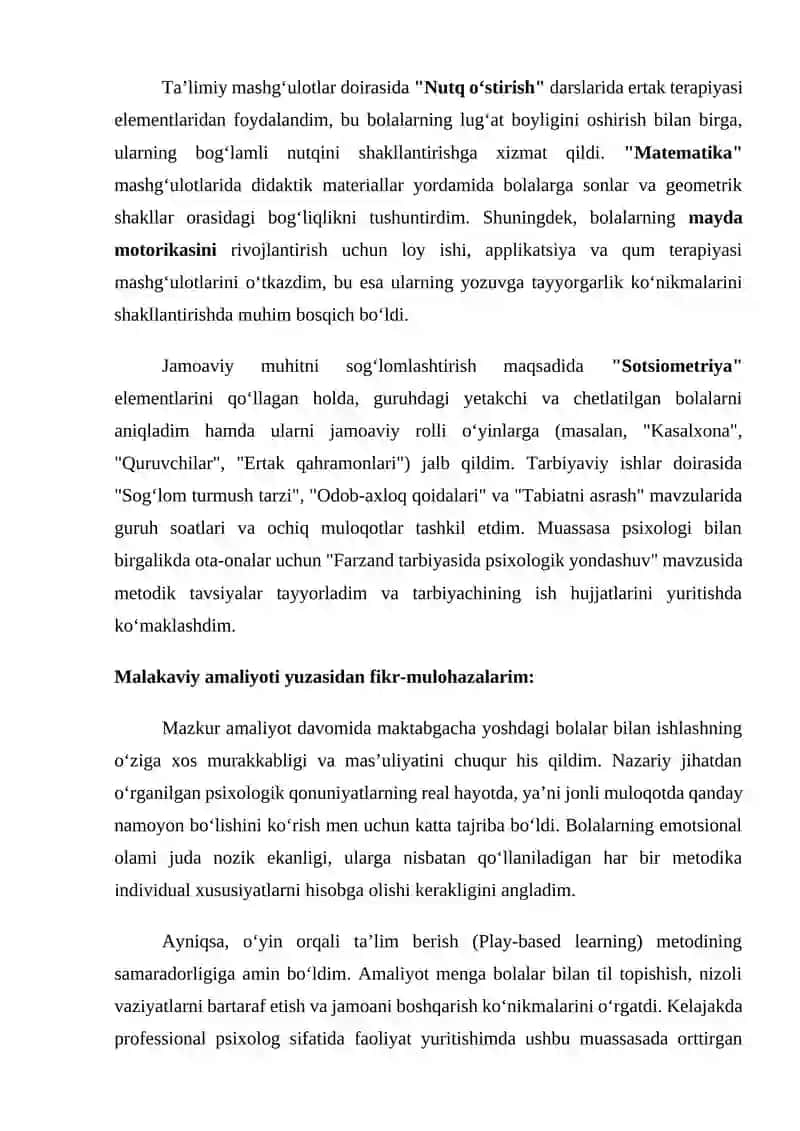 Amaliyot hisoboti namuna 2