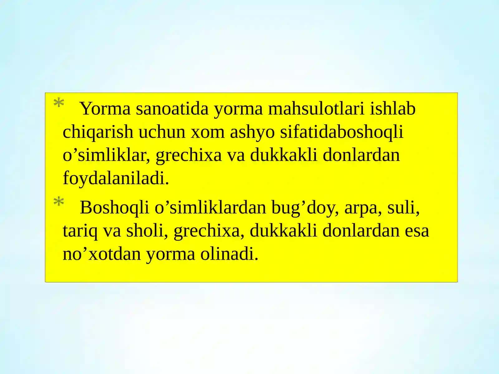 Yorma sanoatida foydalaniladigan xomashyolar 2