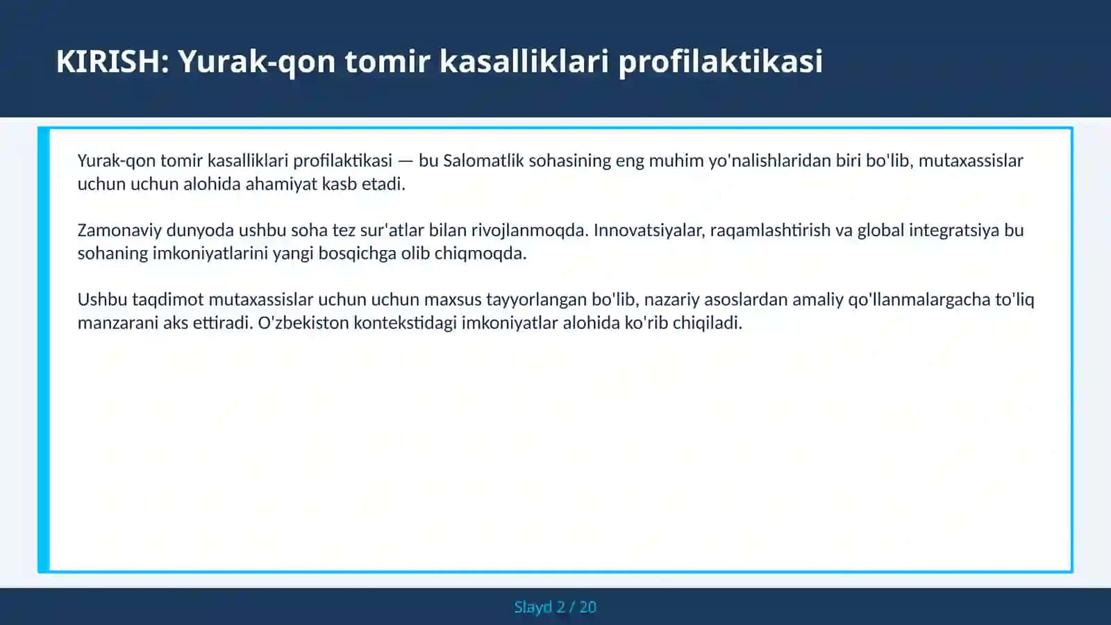 Yurak-qon tomir kasalliklari profilaktikasi 2