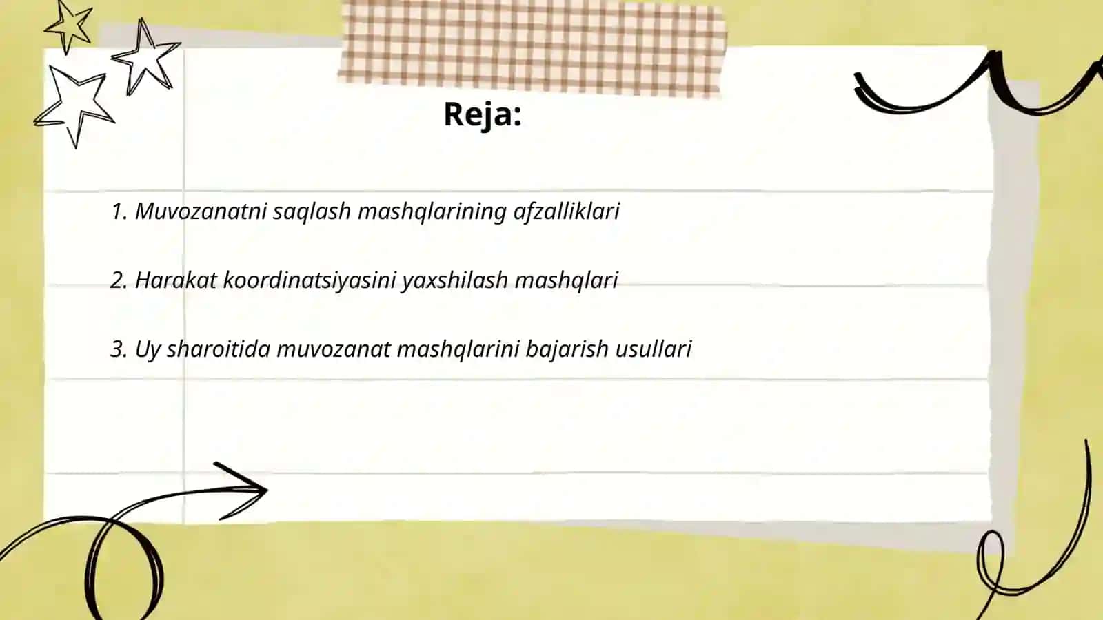 Muvozanatni saqlash mashqlari 2