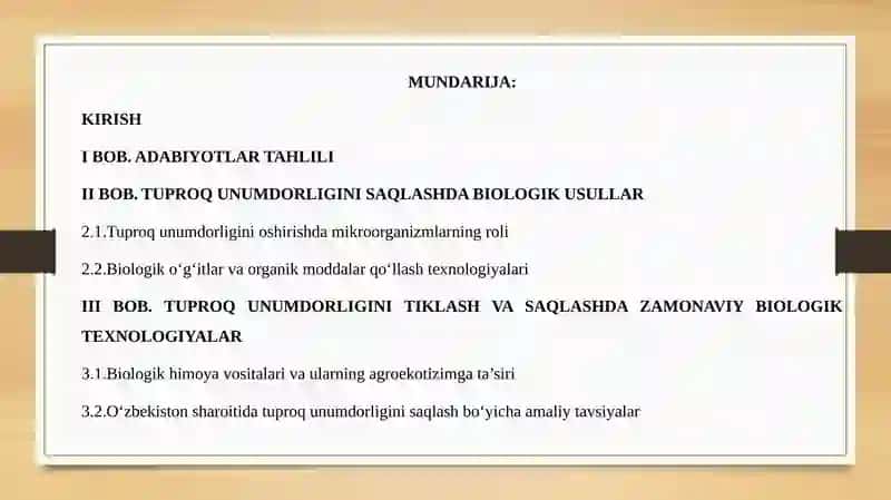 TUPROQ UNUMDORLIGINI SAQLASHDA BIOLOGIK USULLAR 2