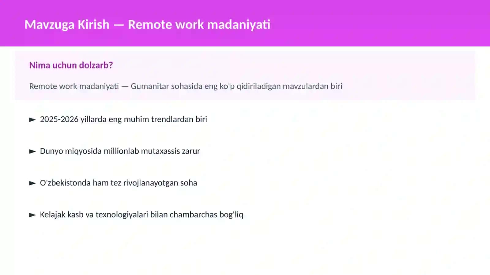 Remote work madaniyati 2