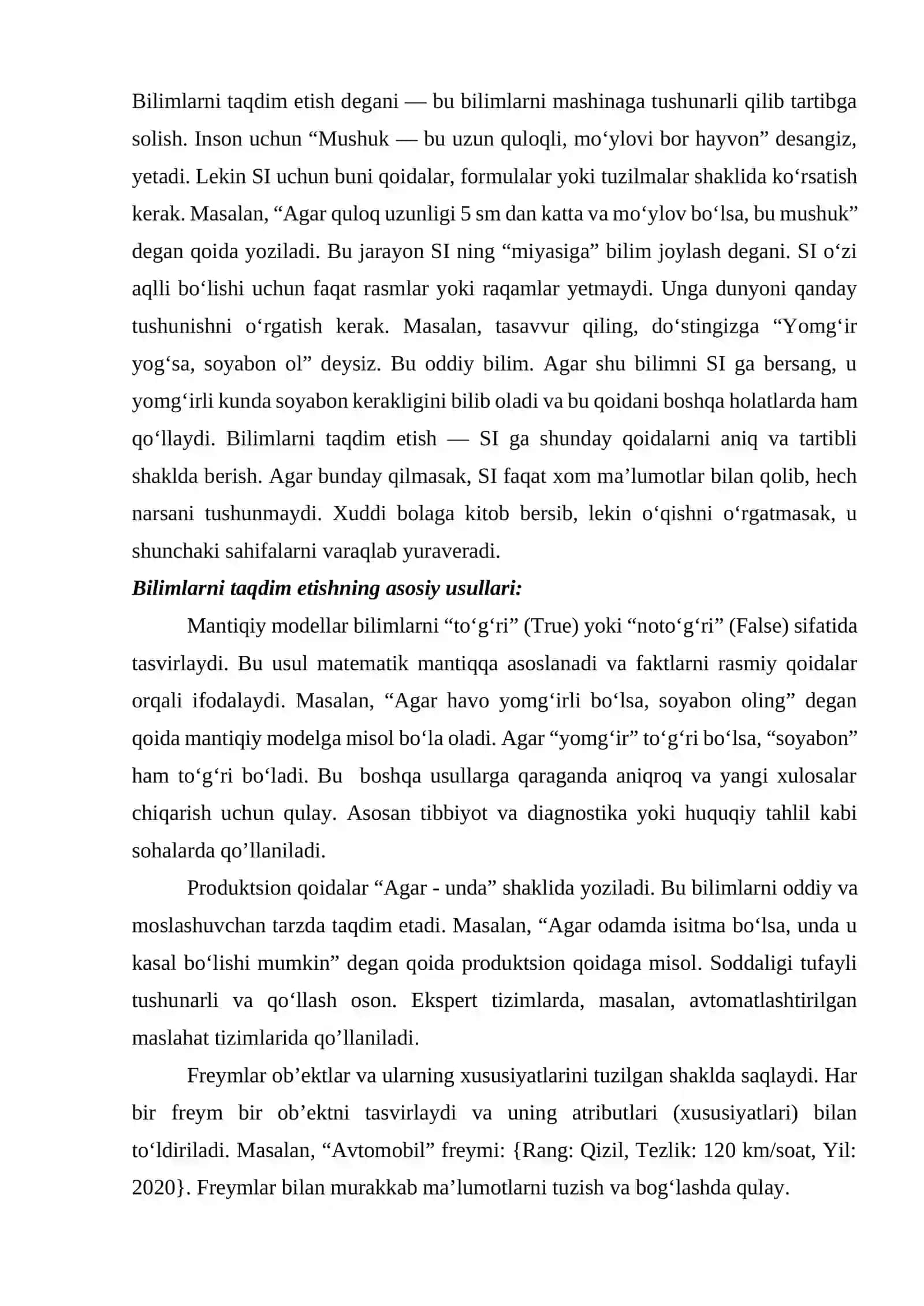 Laboratoriya ishi: Bilimlarni taqdim etish 2