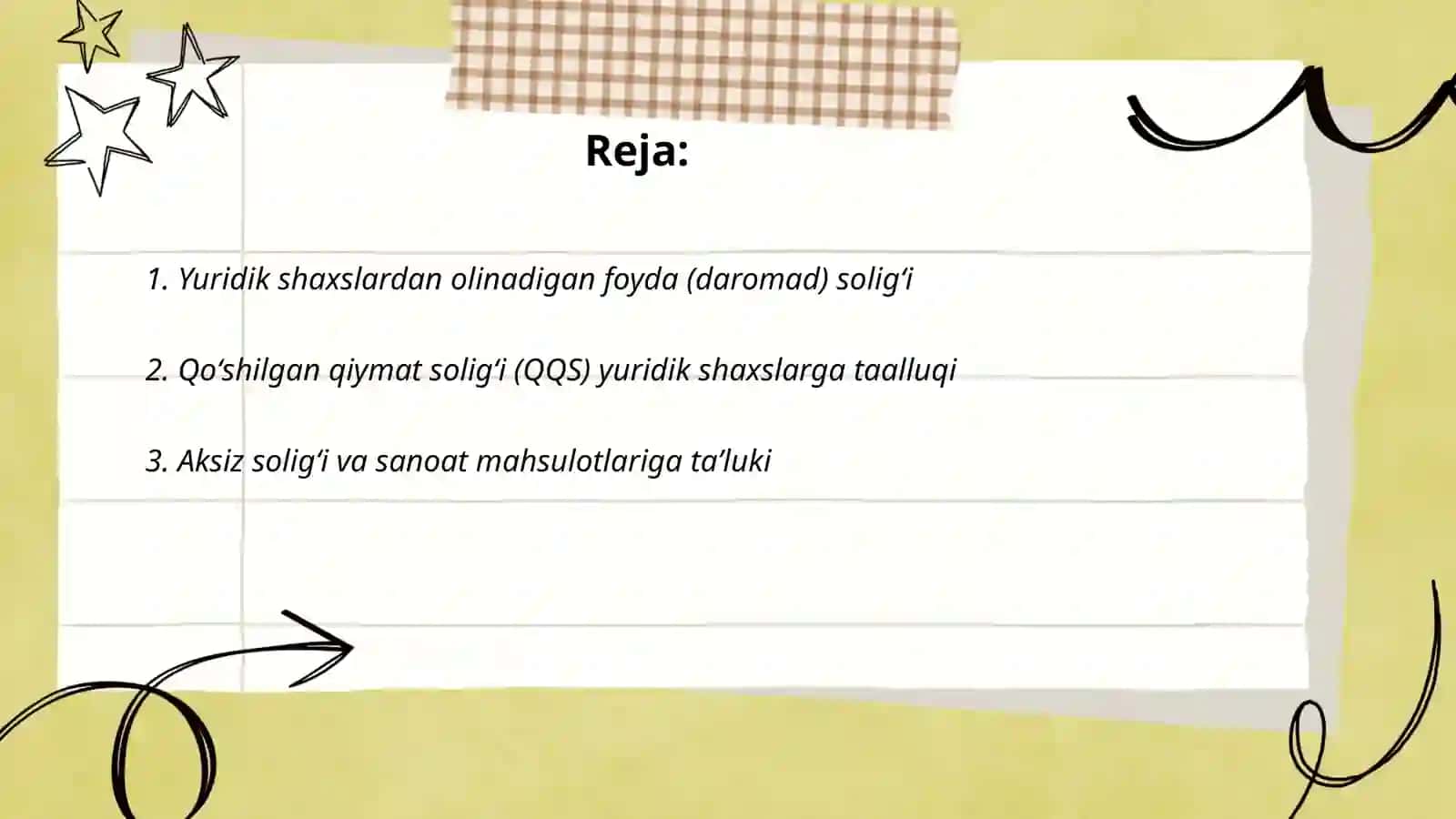 Yuridik shaxslardan soliqlar va yig’imlar tarkibi 2