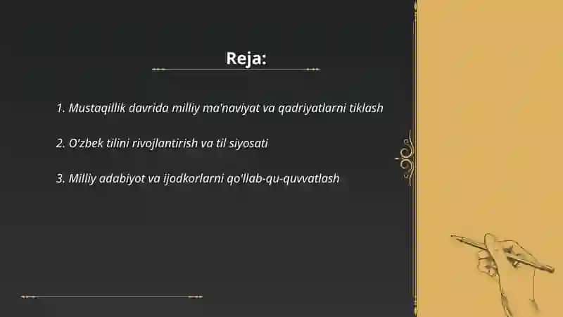 Mustaqillik yillarida Oʻzbekistondagi manaviy madaniy taraqqiyot 2