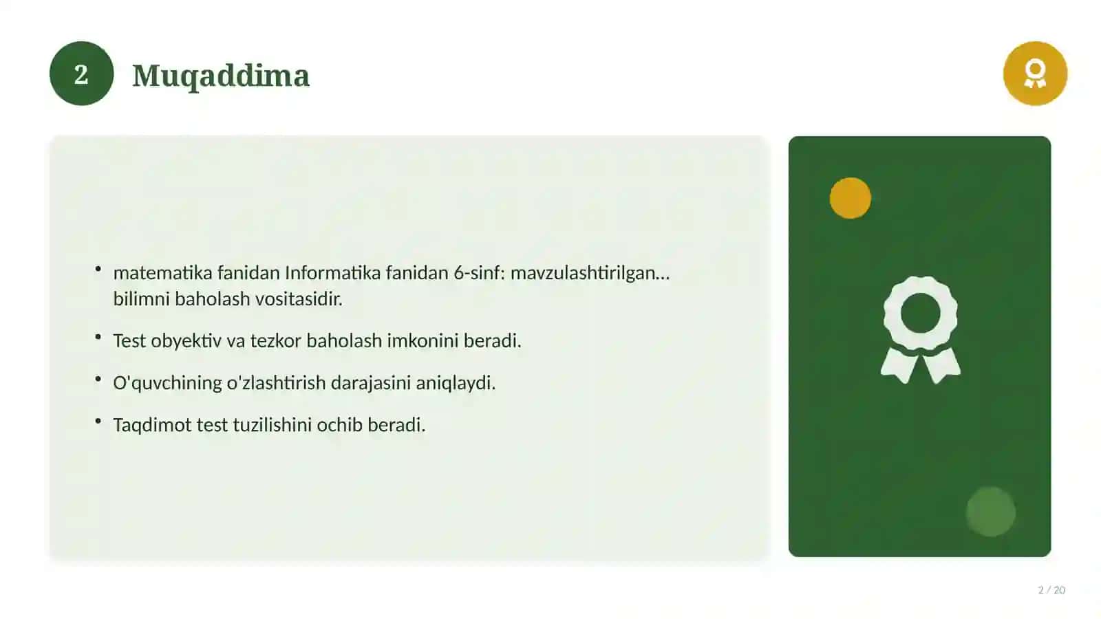 Informatika fanidan 6-sinf: mavzulashtirilgan nazorat ishi 2