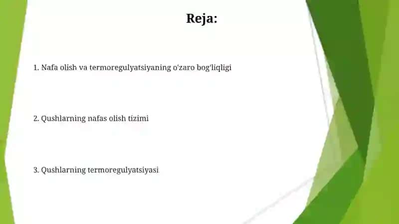 Qushlarning nafas olishi va termoregulyatsiya 2