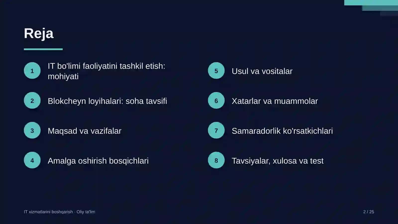 IT xizmatlarini boshqarish · Oliy ta'lim 2