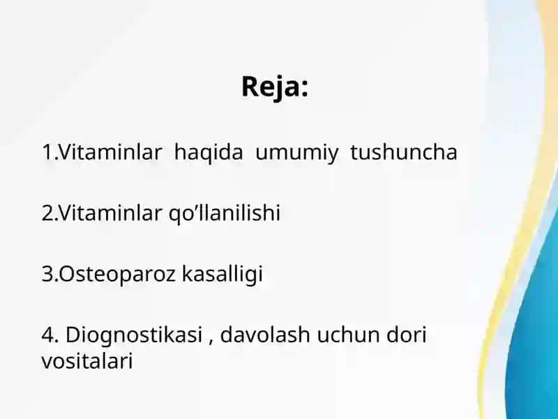 Vitaminlar.Osteoparozni davolash vositalari 2