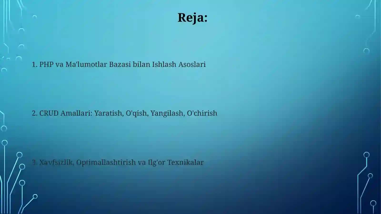 PHPda ma'lumotlar bazasi bilan ishlash (CPUD) amallari 2