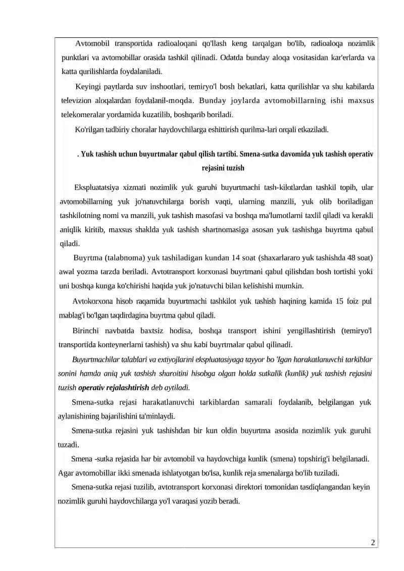 Avtotransport korxonasi nozimlik guruhi harakatlanuvchi tarkib 2