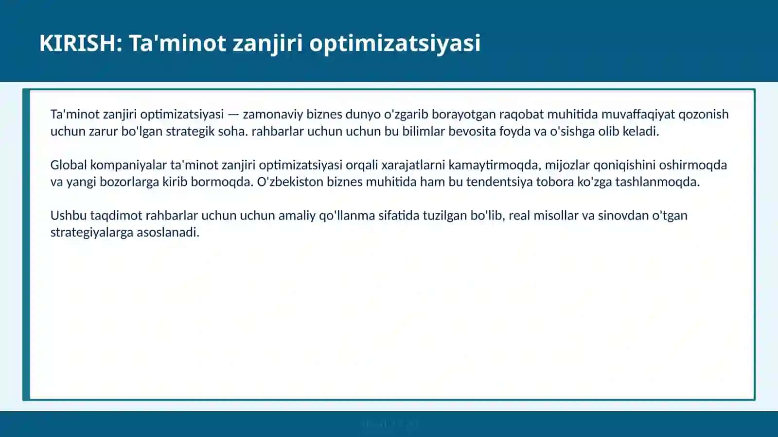 Ta'minot zanjiri optimizatsiyasi 2