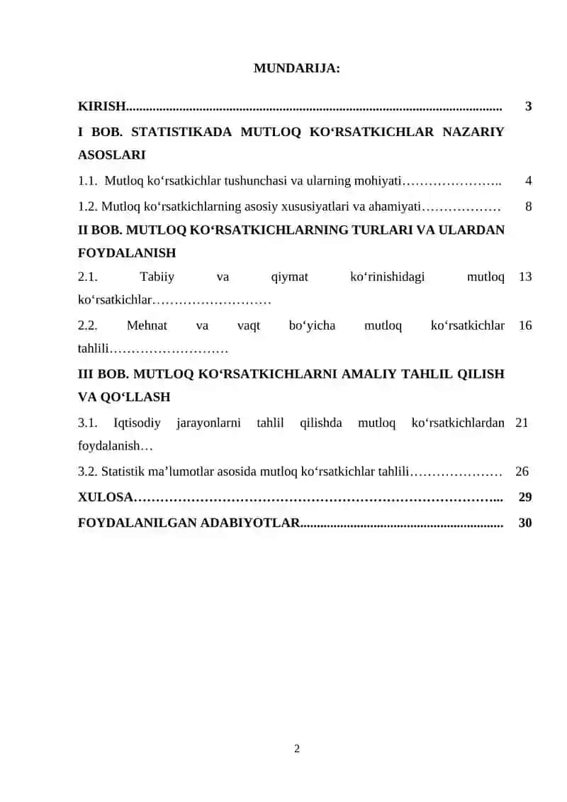 Mutloq ko'rsatkichlar va ularni turlari 2