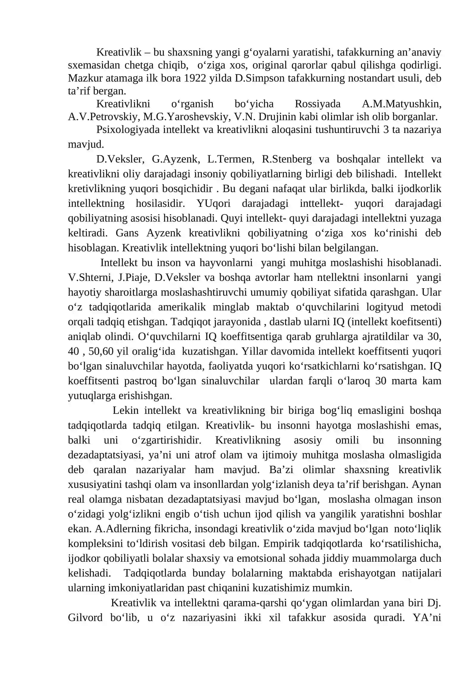 Intellekt va kreativlik nazariyalari 2