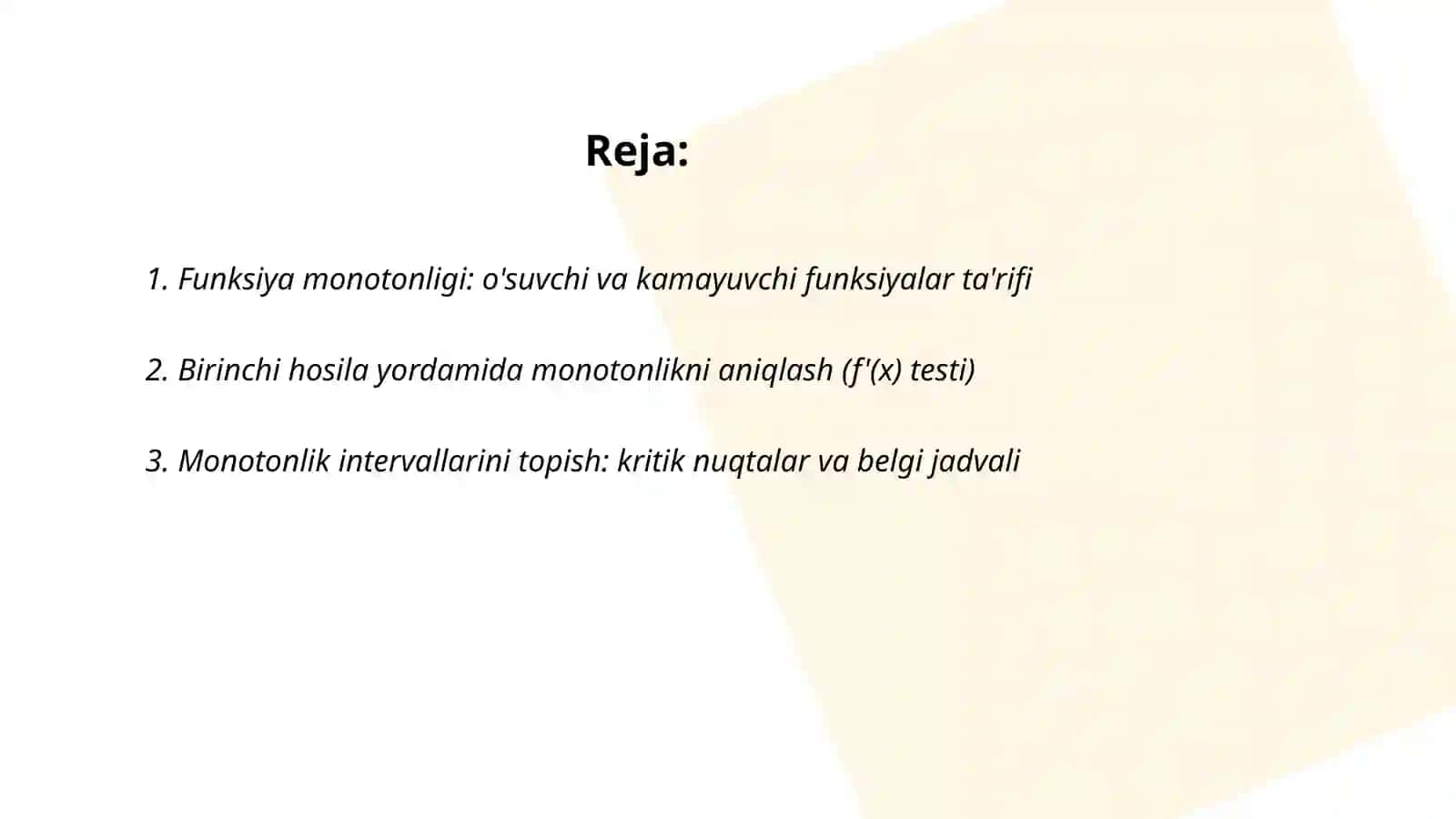 Funksiya monotonligi, qavariqlik va botiqlik oraliqlari 2