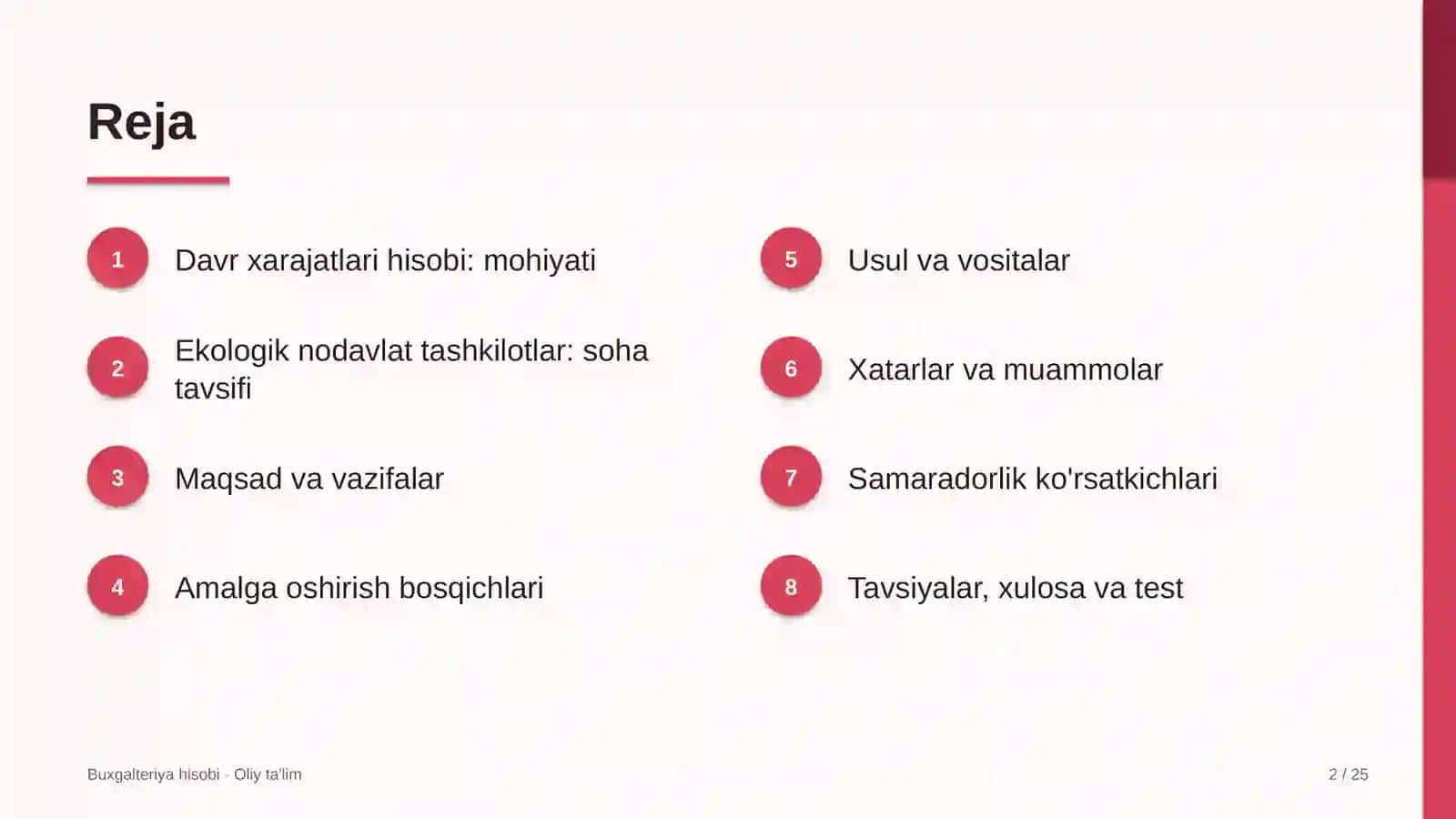 Ekologik nodavlat tashkilotlarda davr xarajatlari hisobi 2