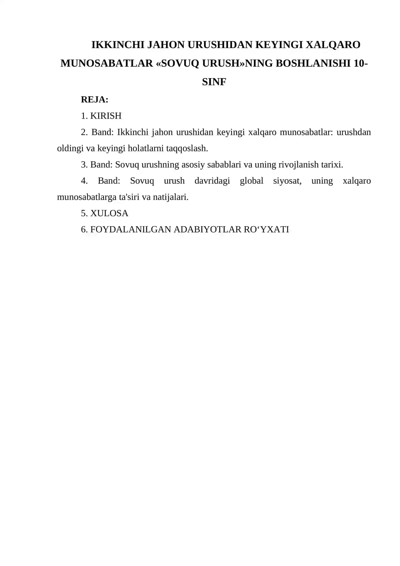 SOVUQ URUSH»NING BOSHLANISHI 10- SINF 2