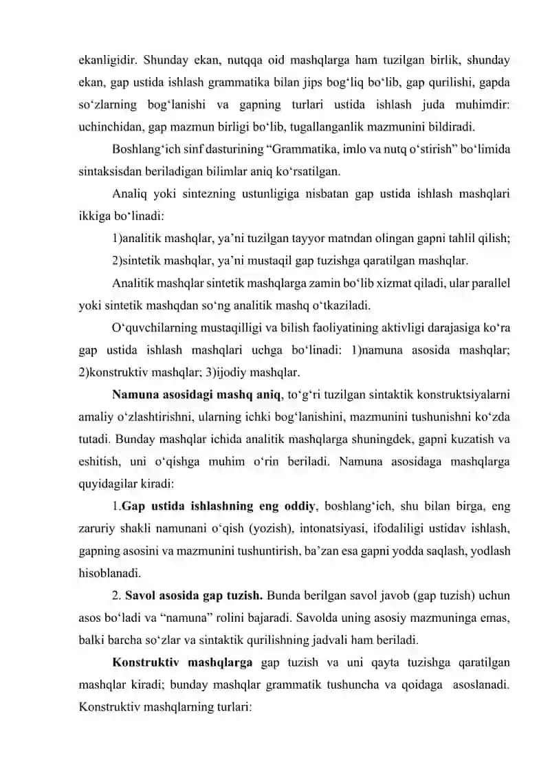 O’quvchilar nutqini o’stirish tizimida sintaktik ishlar. 2