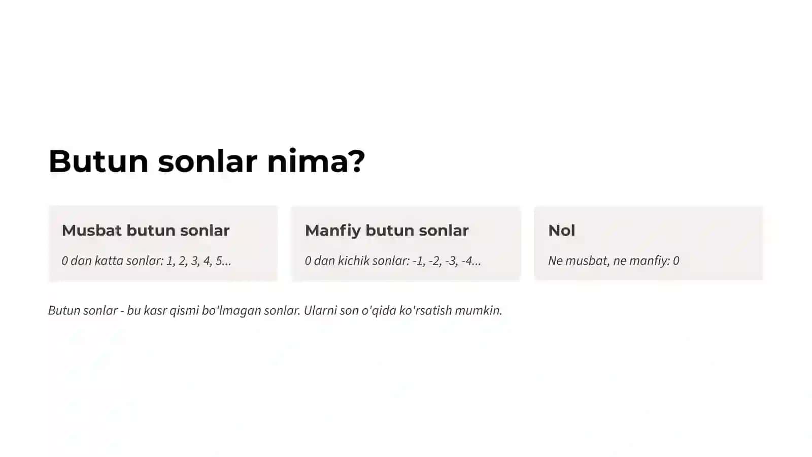 Butun sonlar va ular ustida ishlash 2