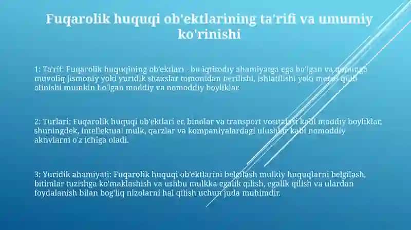 Fuqarolik Huquqining Obyektlari 2