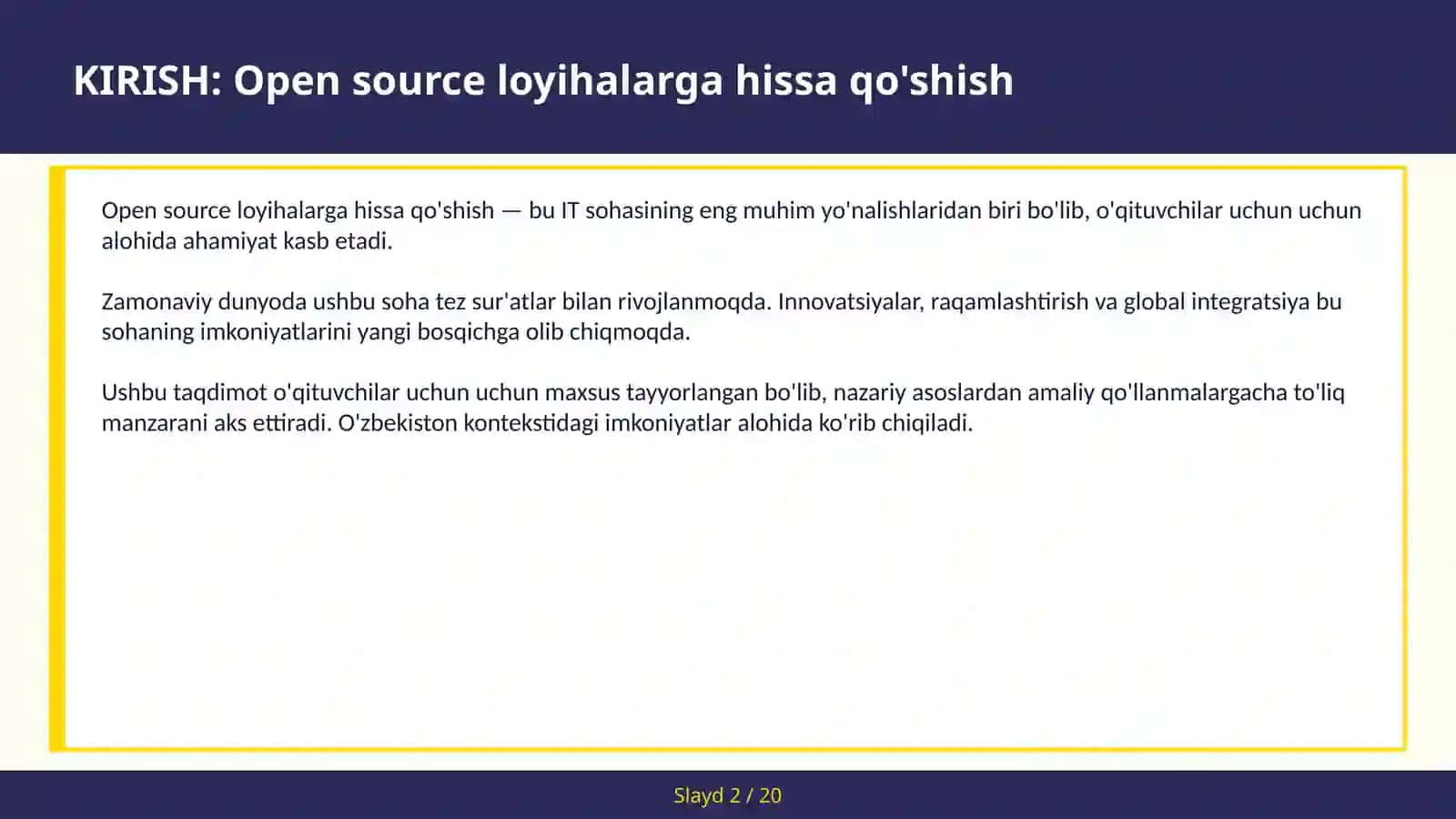 Open source loyihalarga hissa qo'shish 2