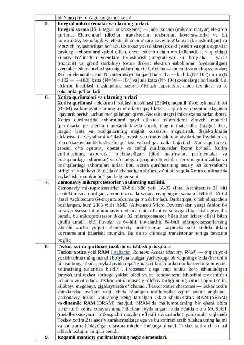 Kompyuterning fizik asoslari fanidan 2