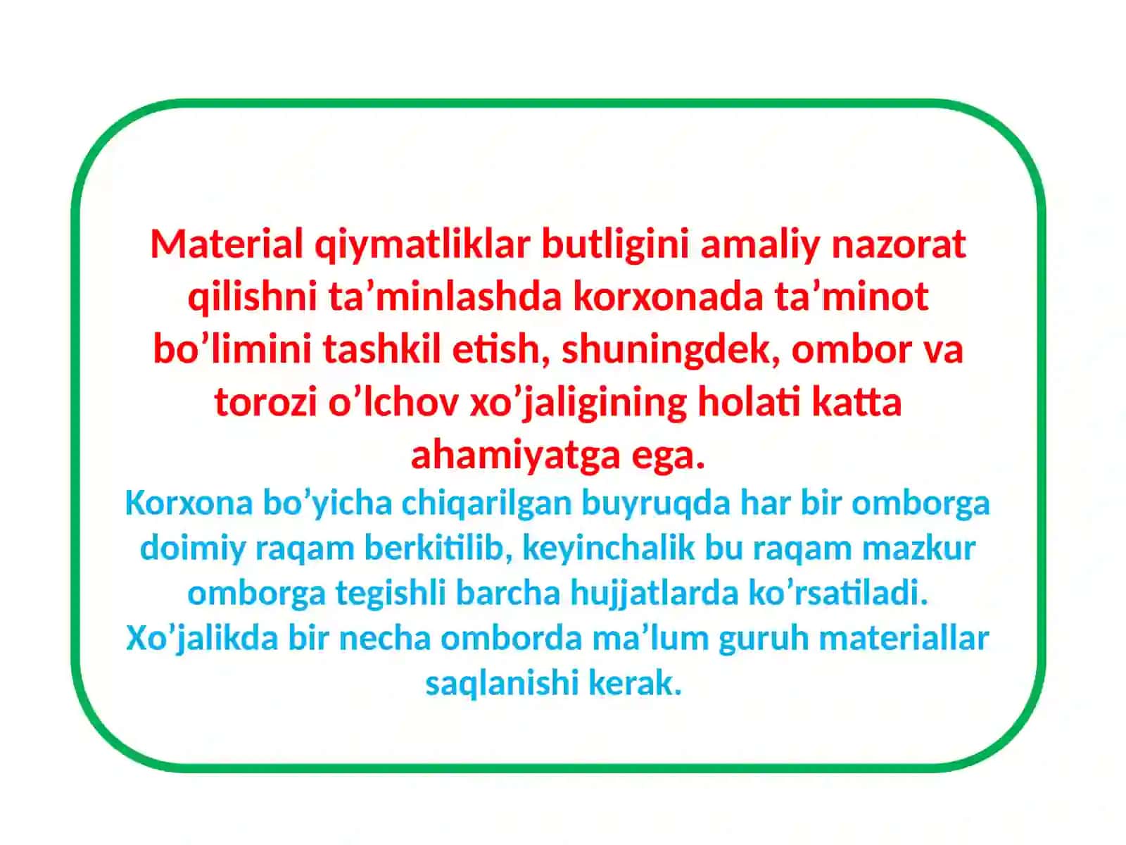 Materiallarni omborda va buxgalteriyada hisobga olish 2