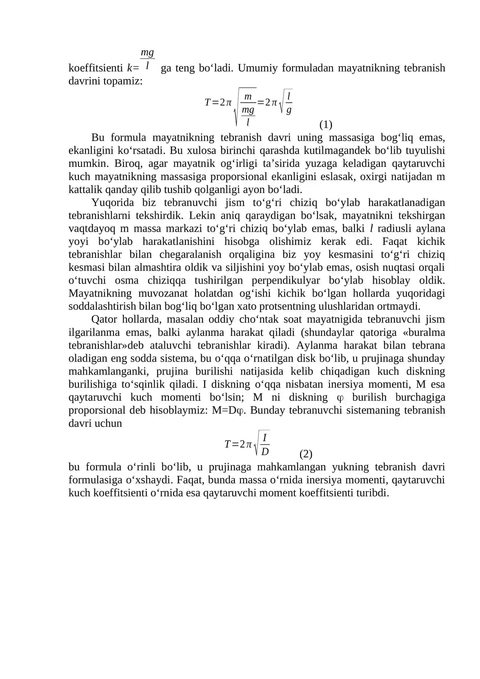 Matematik, fizik va prujinali mayatniklar 2