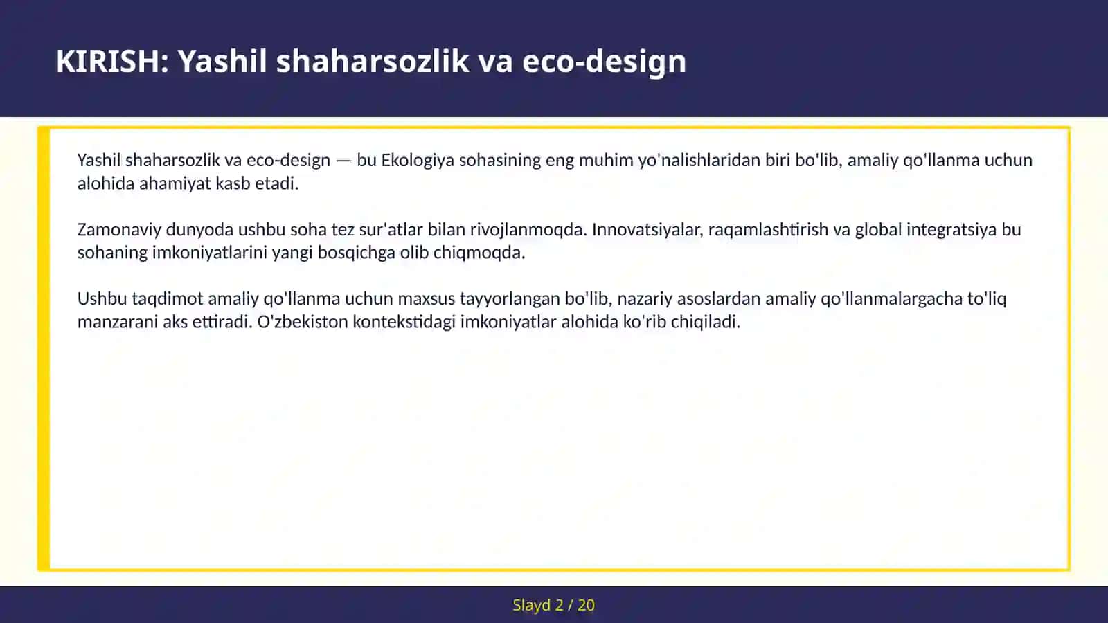 Yashil shaharsozlik va eco-design 2