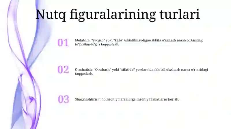 Nutq figuralari va uslubiy qurilmalar: Dastur 2