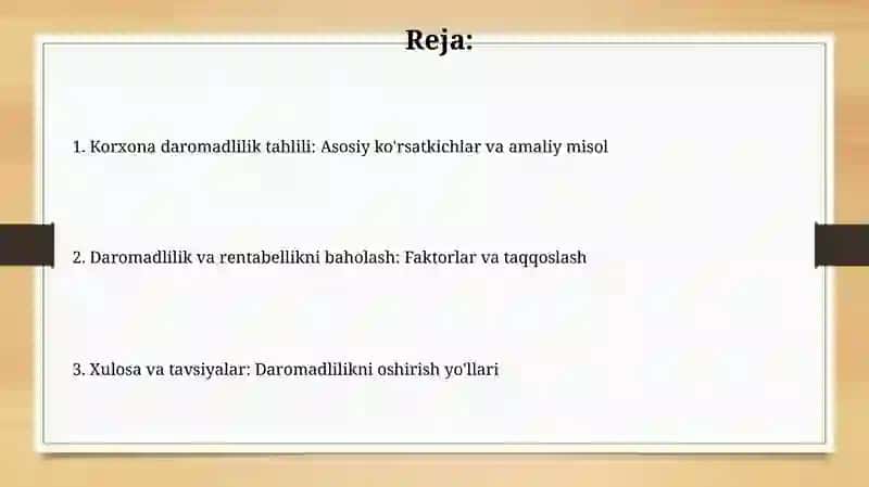 Korxonaning qisqacha tavsifi 2