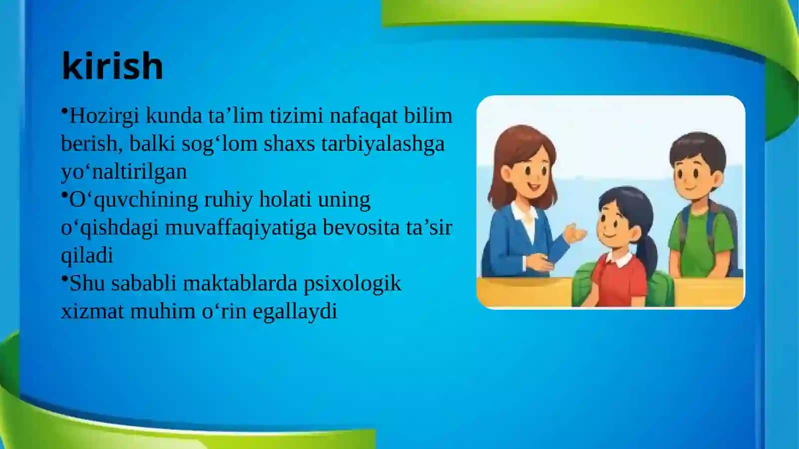 Mkatabda psihalogik Xizmat mavzusidagi Slayd 2