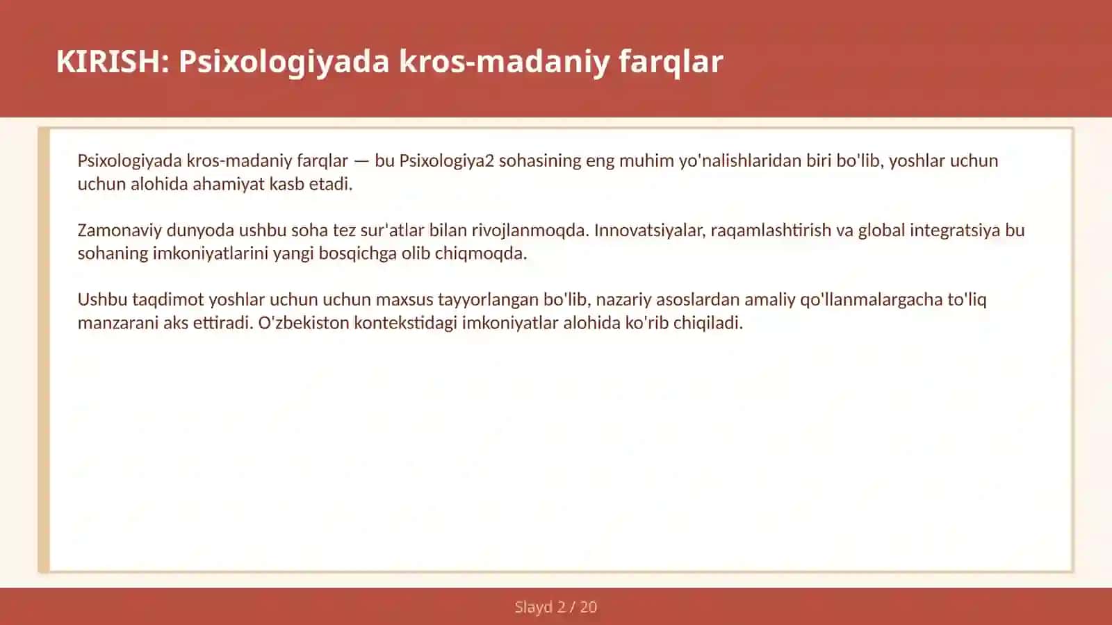 Psixologiyada KROS-MADANIY FARQLAR 2
