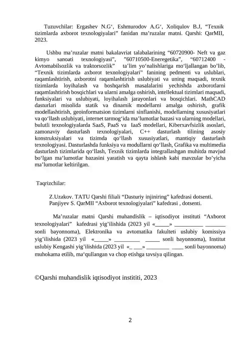 Texnik tizimlarda axborot texnologiyalari 2