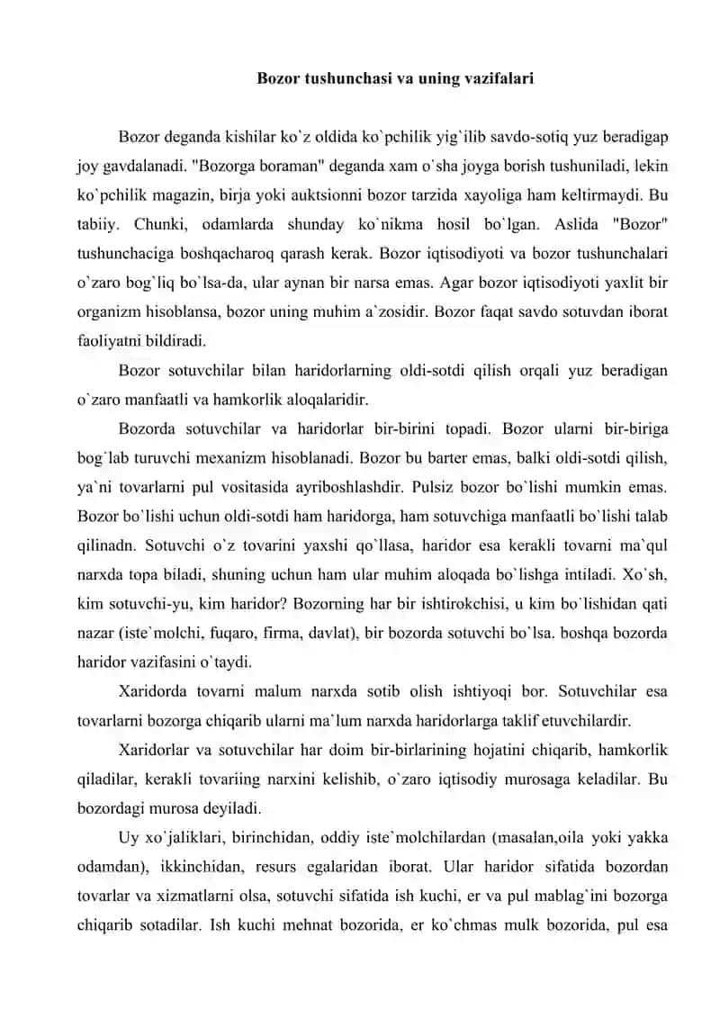 Bozor  tushunchasi ,  uning  vazifalari  va  turlari 2
