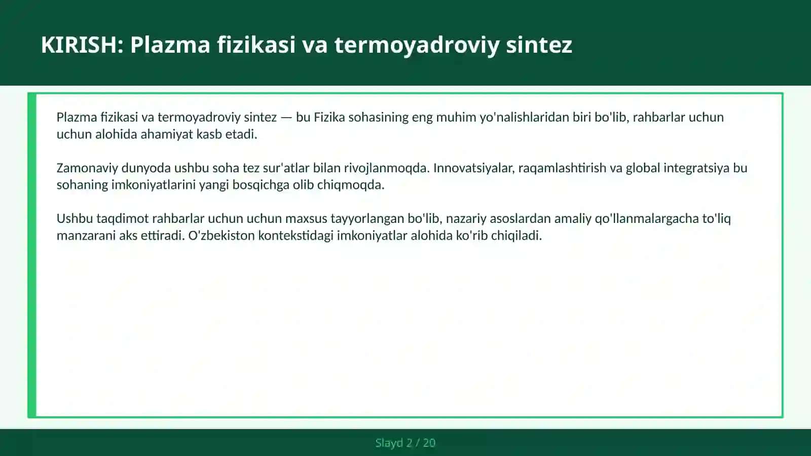PLAZMA FIZIKASI VA TERMOYADROVIY SINTEZ 2