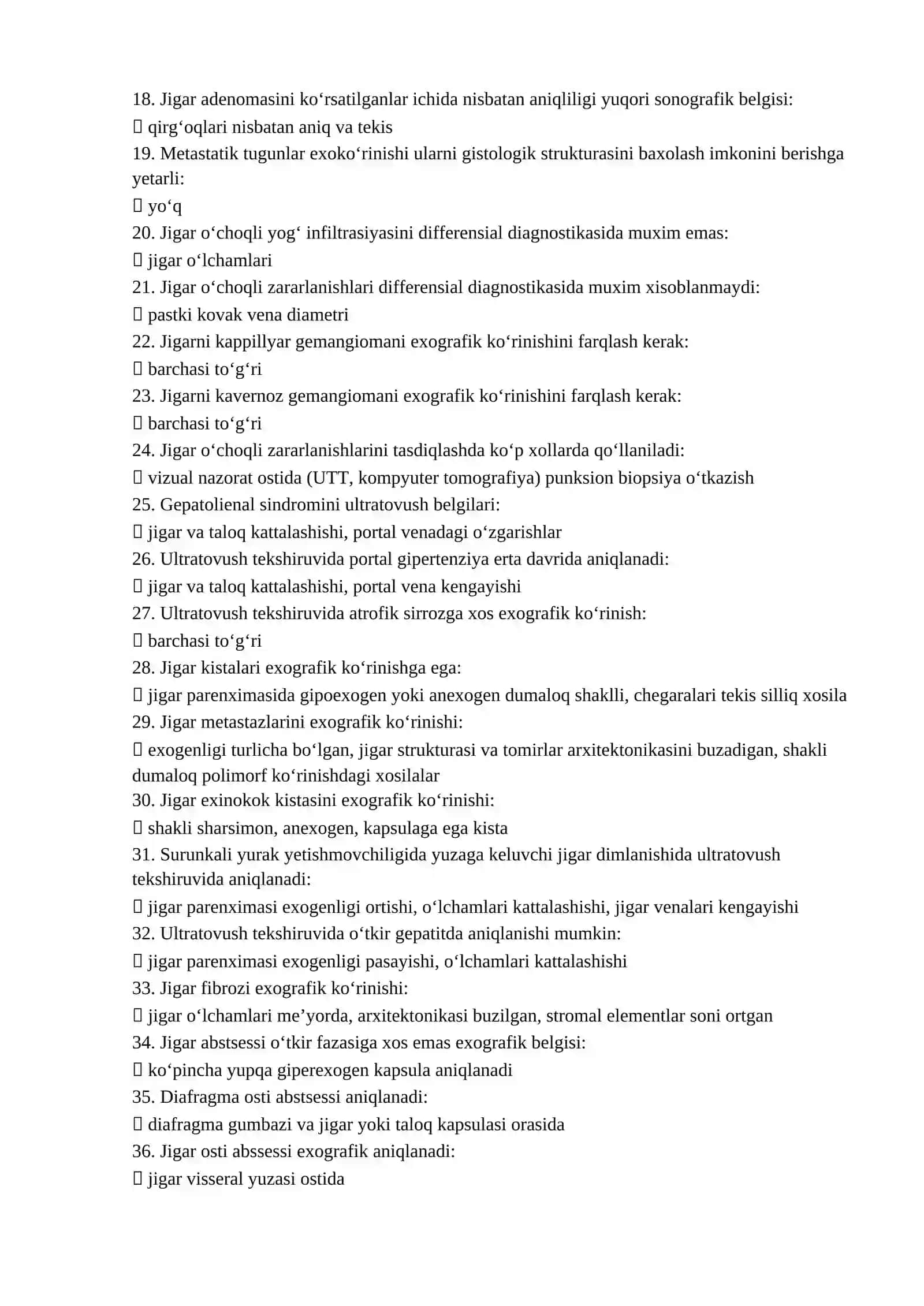 Ultratovush tashxisi mutaxassisligi boʻyicha shakllantirilgan test argos 2