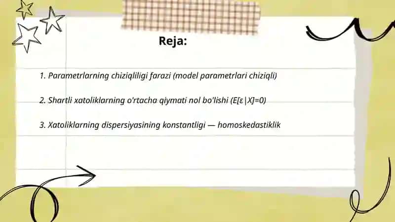 Regressiya modelining farazlari 2