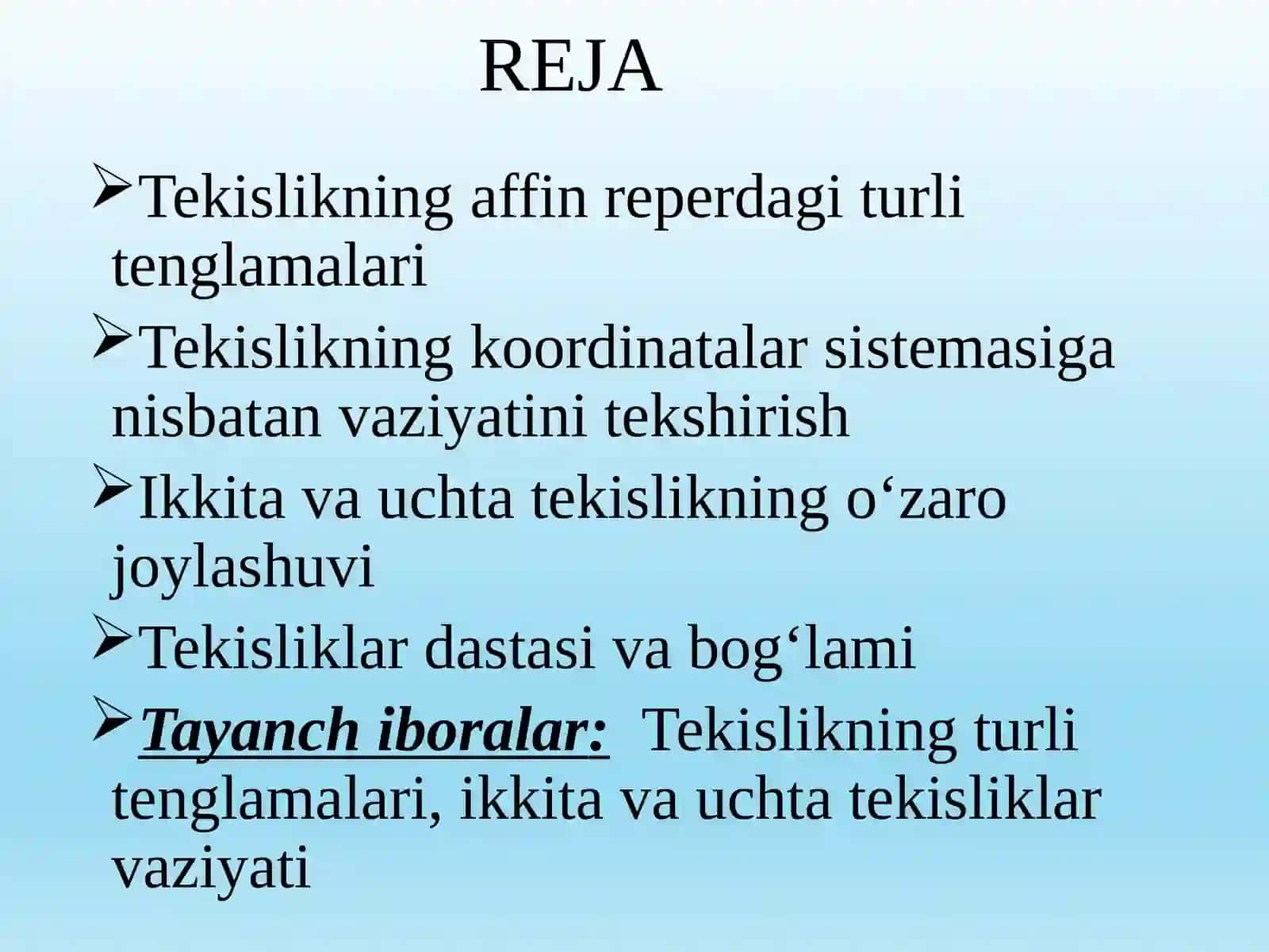 Tekislikning affin reperdagi turli tenglamalari 2