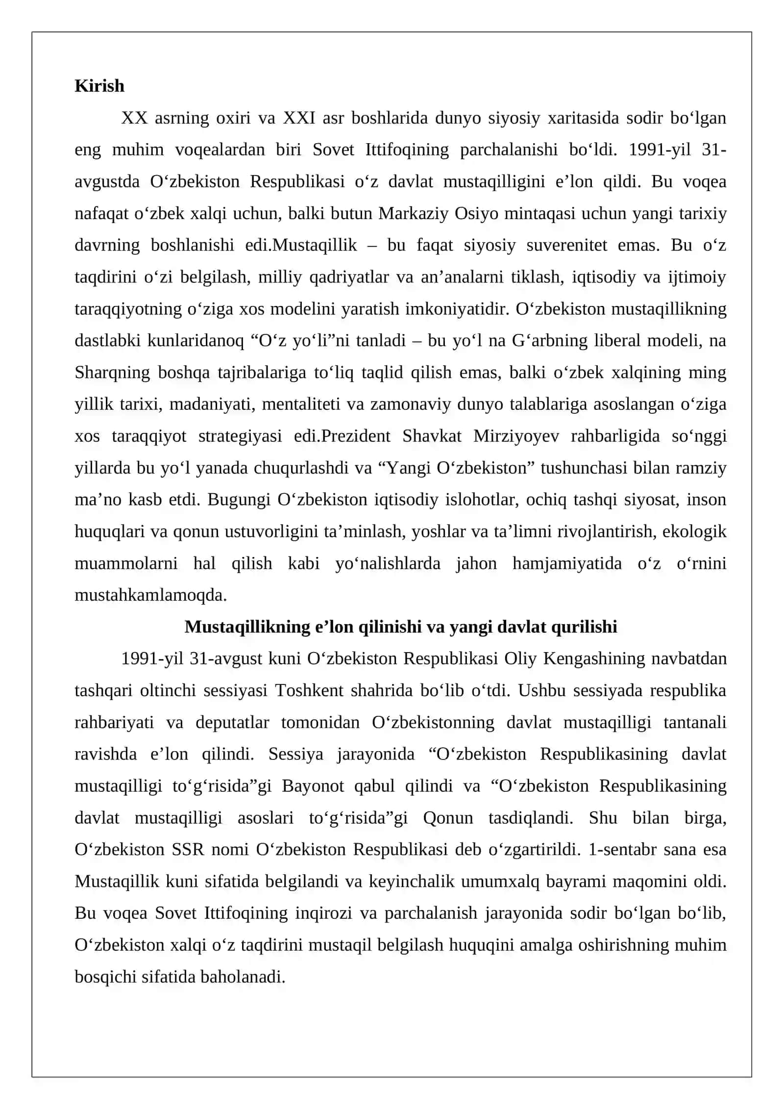 O‘zbekistonning o‘ziga xos istiqlol va taraqqiyot yo‘li 2