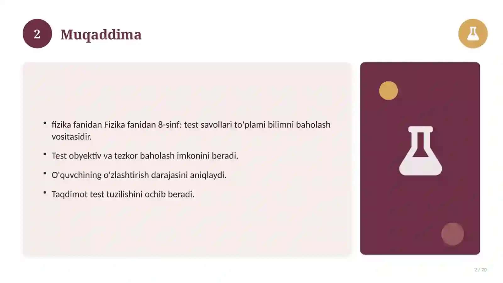 Fizika fanidan 8-sinf: test savollari to'plami 2