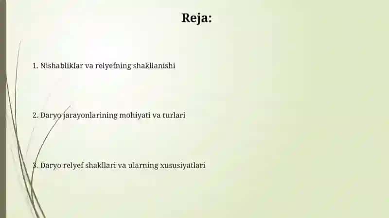 Yonbag'rlar va relyef. Filyuvial jarayonlar va relyef shakllari 2